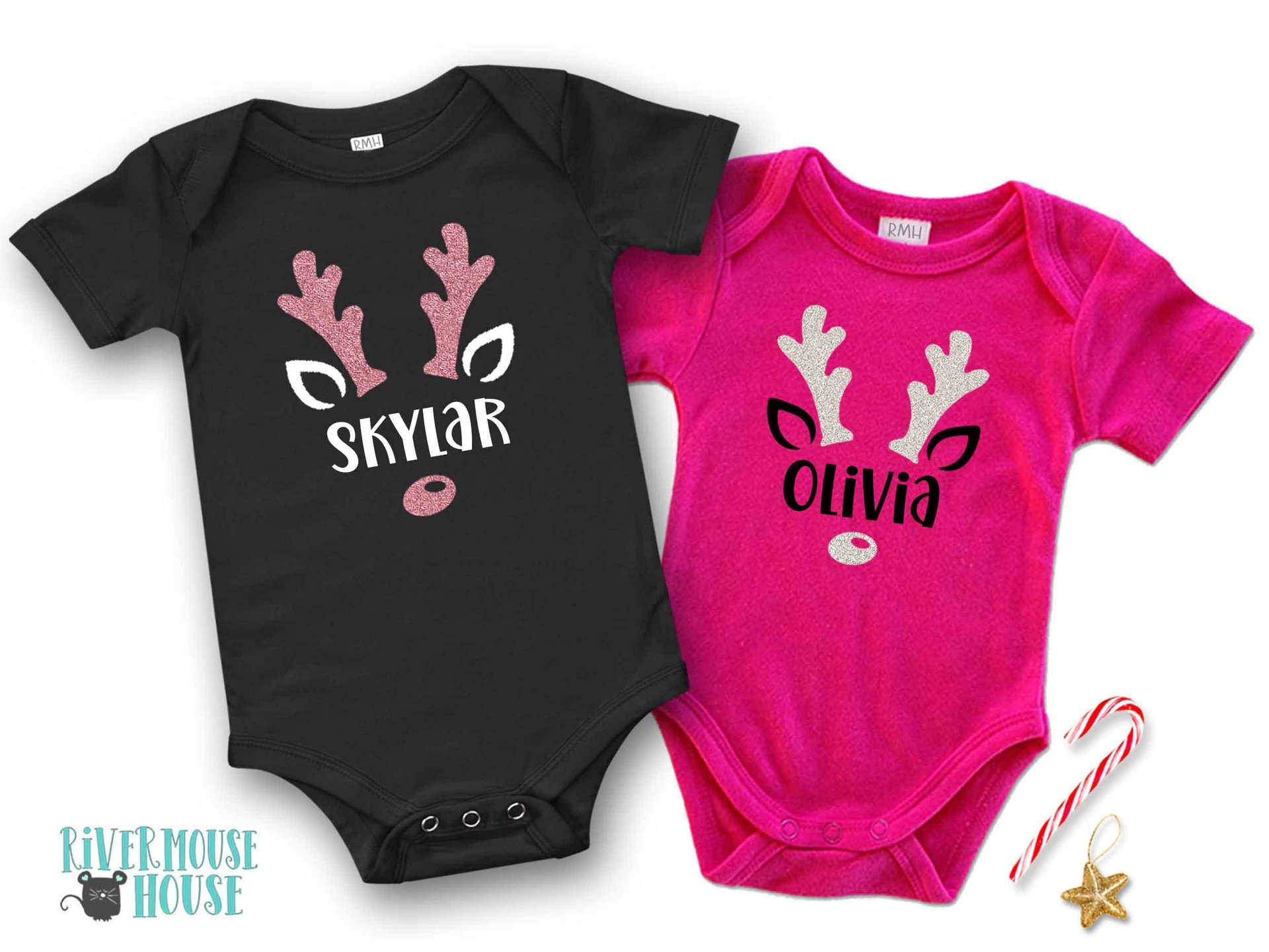 Personalised Christmas baby rudolf reindeer romper first Xmas gift