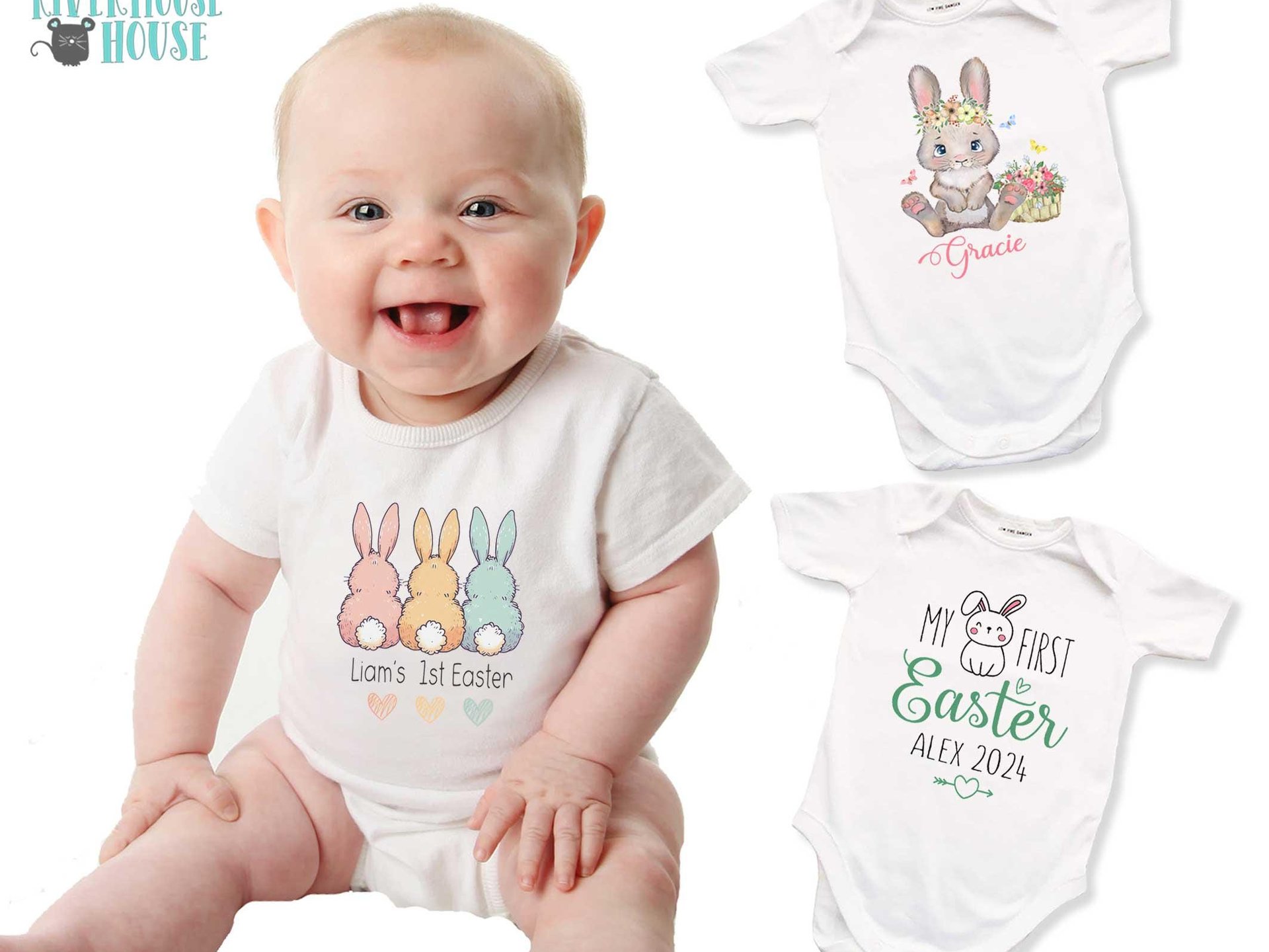 All the bunnies love me personalised baby bodysuit, My 1st Easter bunny butt outfit, Choose from 4 cute designs