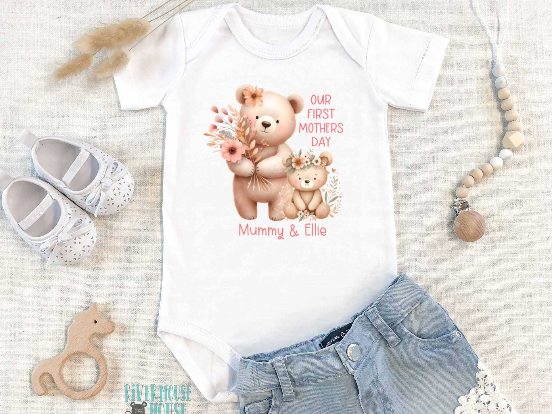 Personalised Mama & baby bear first Mothers day bodysuit, Custom gift for mum and bubs