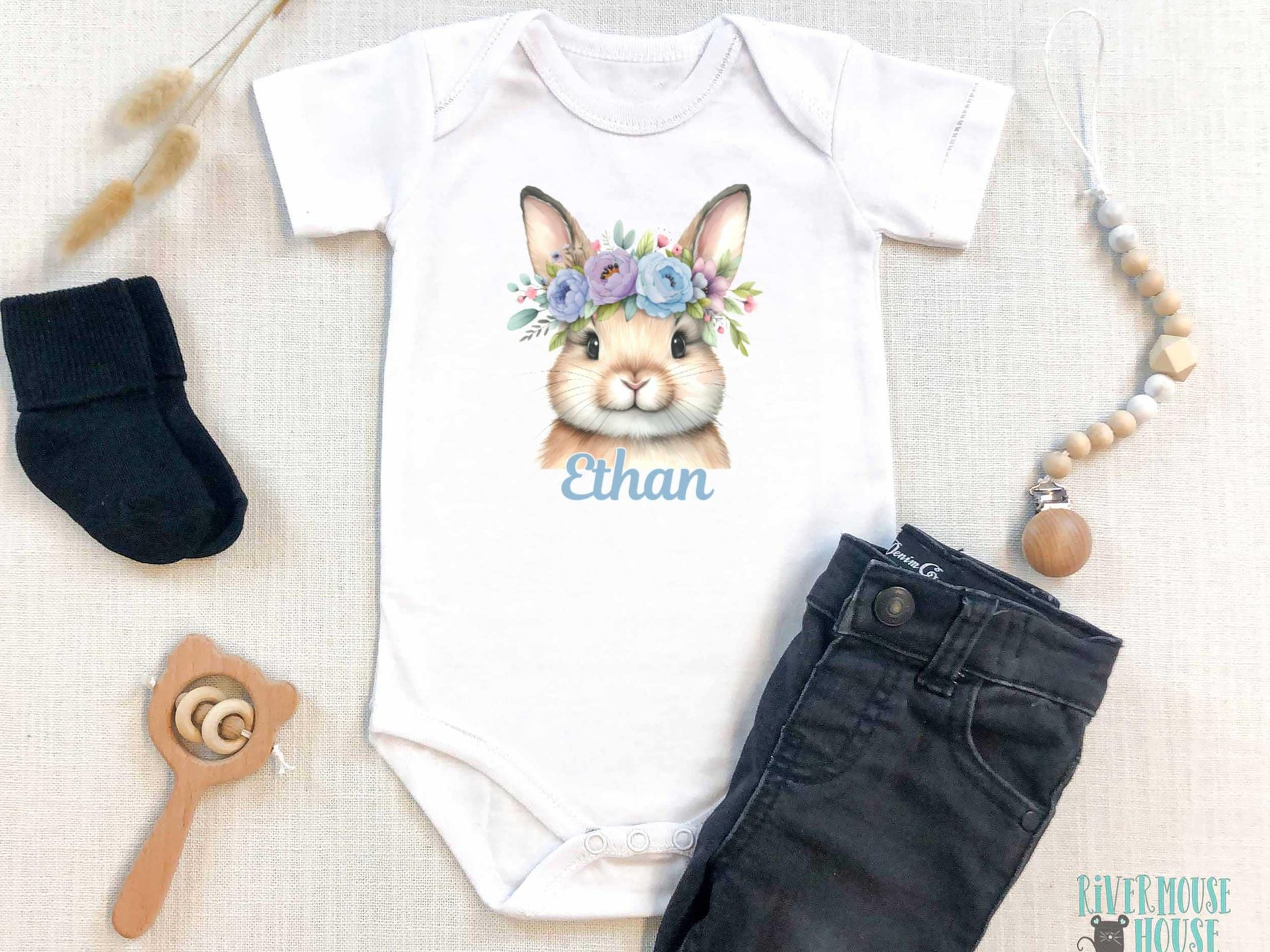 Baby bunny rabbit personalised bodysuit, customise yours for Easter or any occasion