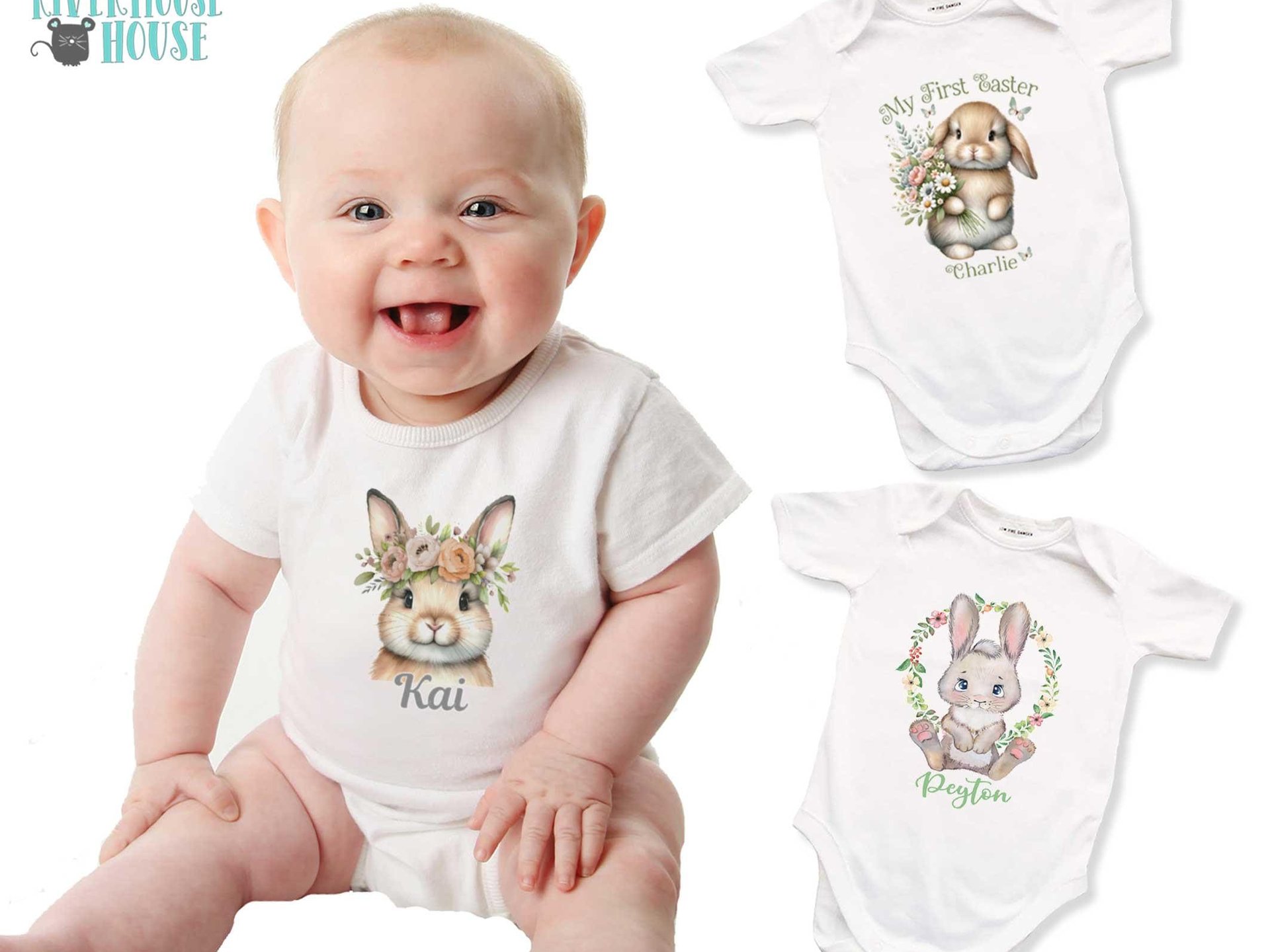 Baby bunny rabbit personalised bodysuit, customise yours for Easter or any occasion