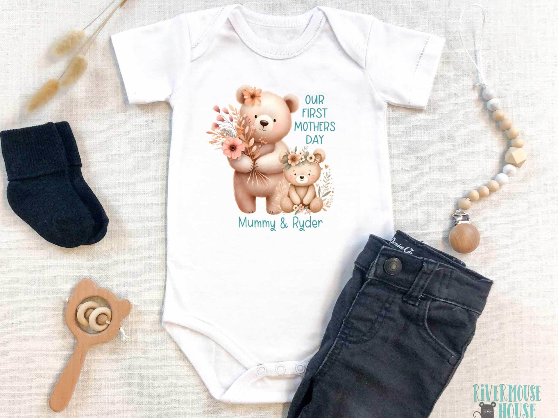 Personalised Mama & baby bear first Mothers day bodysuit, Custom gift for mum and bubs