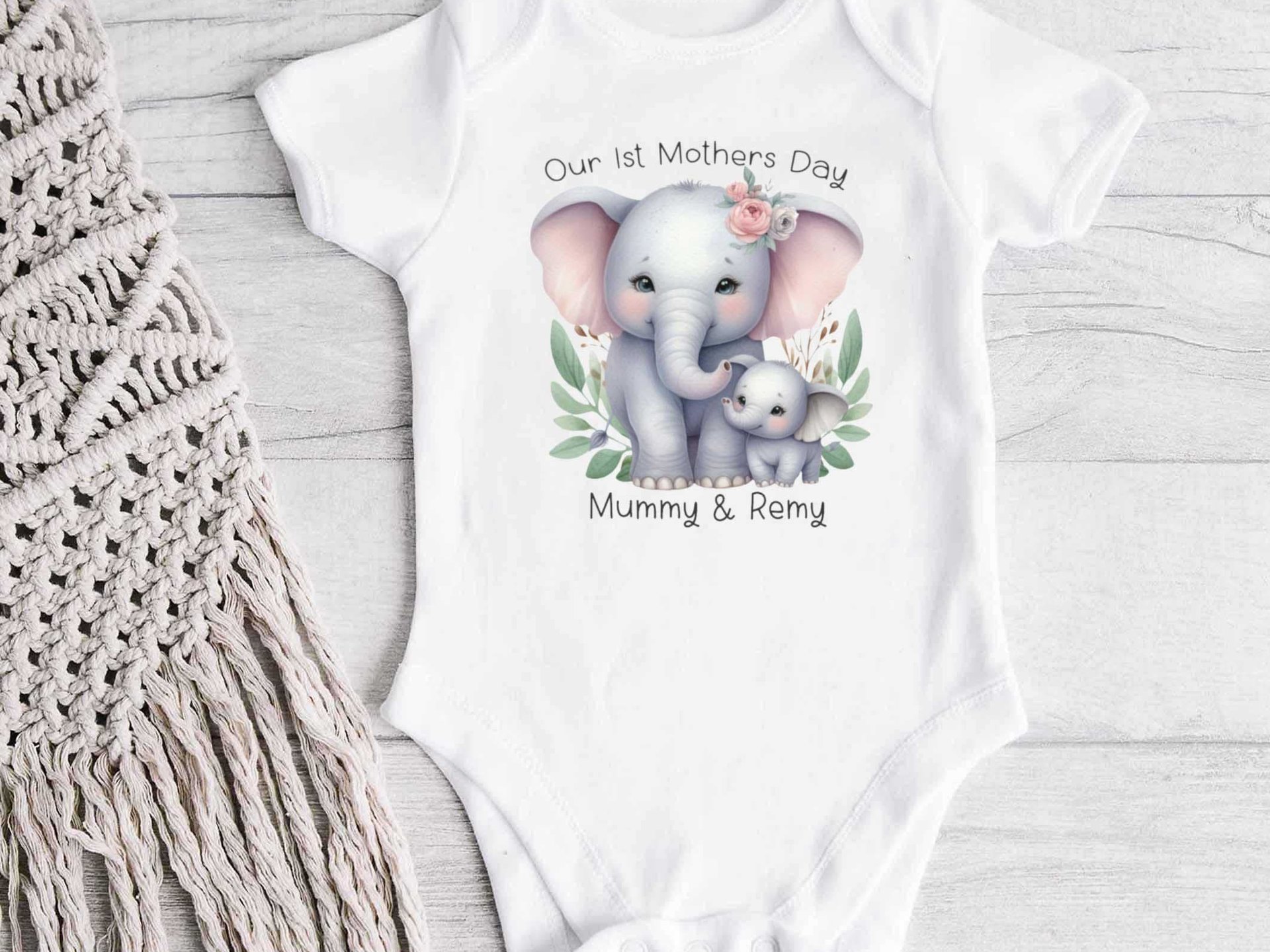 First Mothers Day Mummy & baby elephants personalised onesie