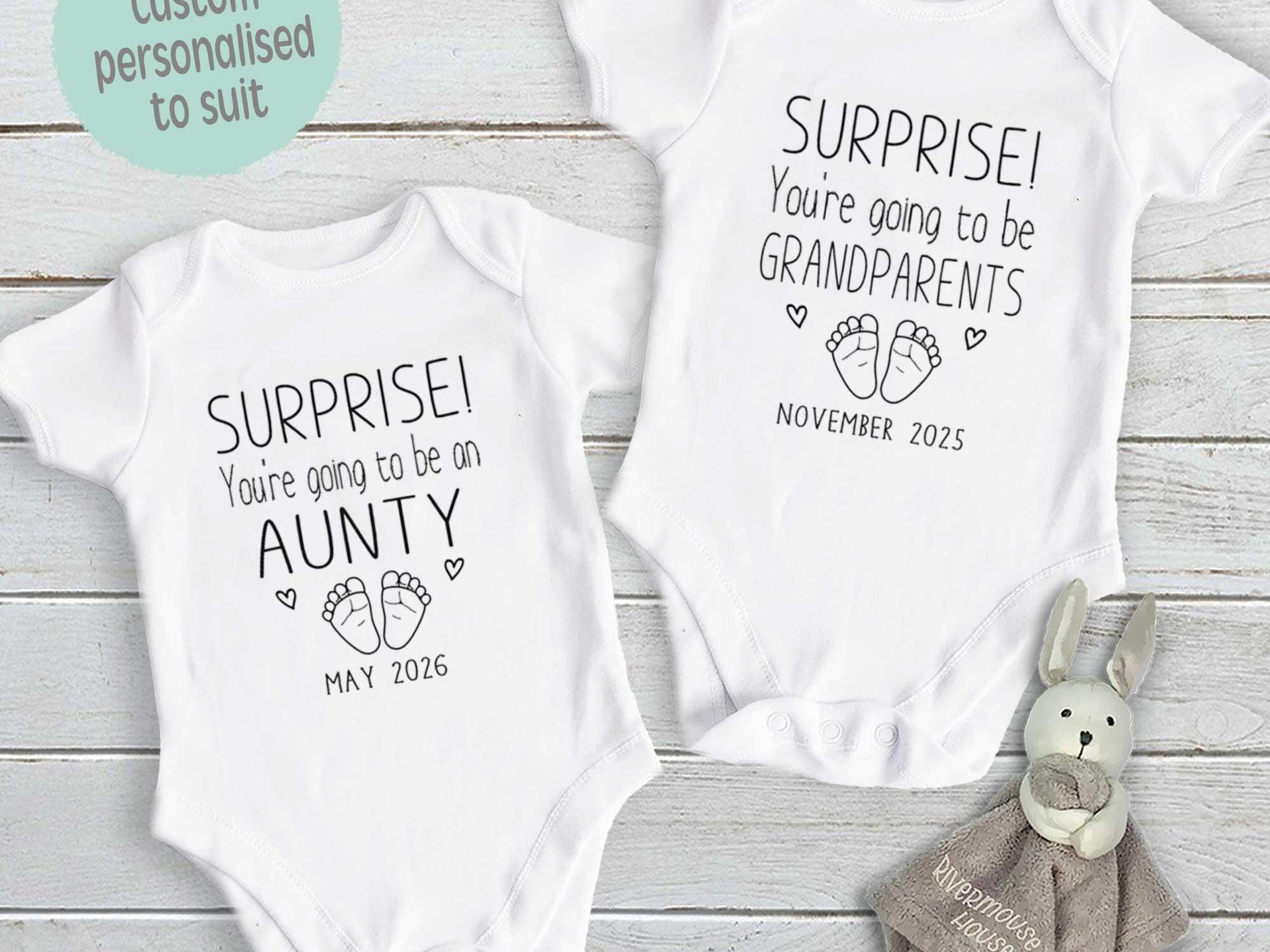 Surprise baby pregnancy announcement, Personalised reveal for Grandparents, Daddy, Aunty, Uncle & family