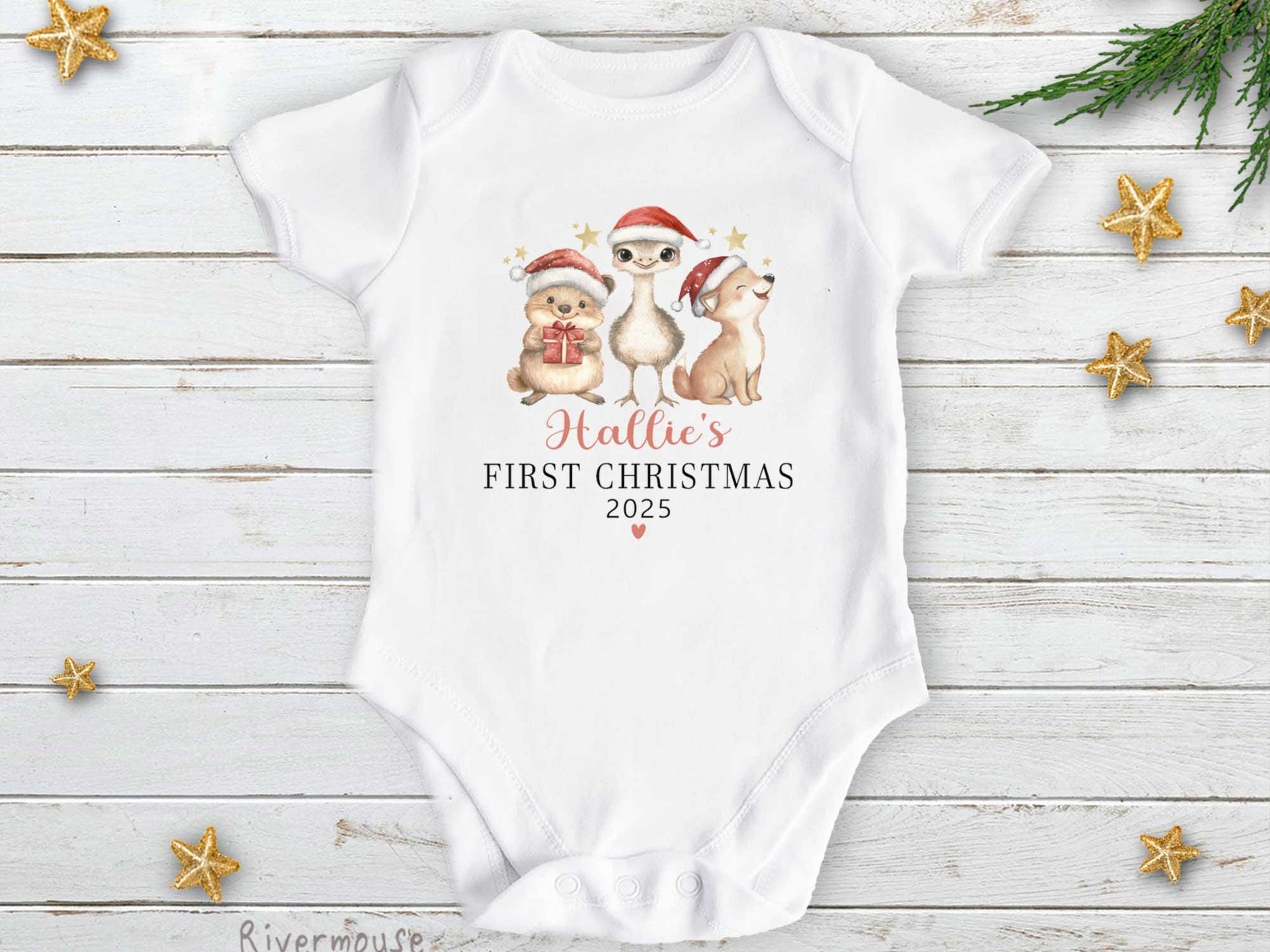 First Aussie Christmas Animals Personalised Baby Bodysuit
