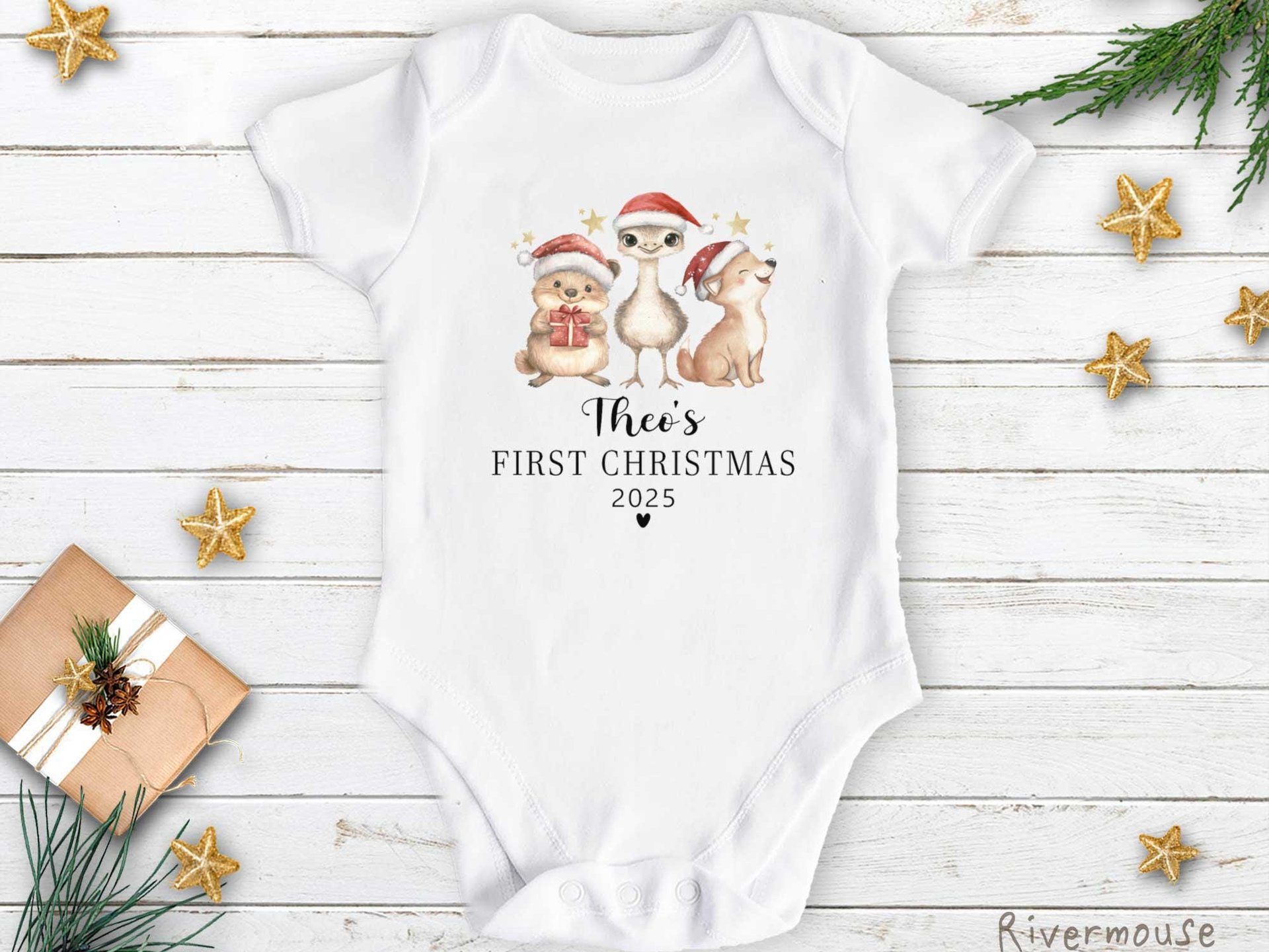 First Aussie Christmas Animals Personalised Baby Bodysuit