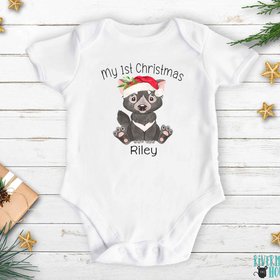 Tassie Devil First Christmas personalised baby bodysuit, Cute Australian animals Xmas gift