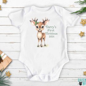 First Christmas baby reindeer personalised bodysuit 2024