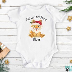 Baby Dingo First Christmas personalised bodysuit, Cute Australian animals Xmas gift, Size newborn to toddler little Aussie kids romper
