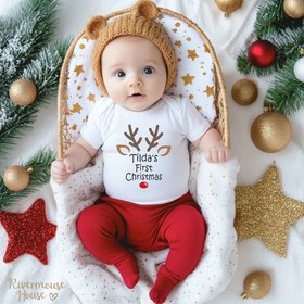 Personalised First Christmas Rudolf Reindeer Baby Bodysuit