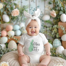 Baby's first Easter 2025 personalised bunny onesie with bubs name & year 