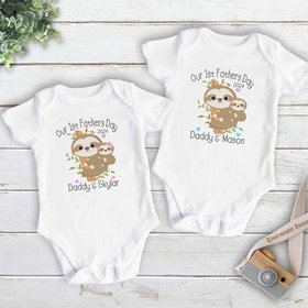 Our First Fathers Day Sloth Baby Bodysuit, 2023 Personalised Gift for Dad