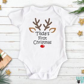 Personalised First Christmas Rudolf Reindeer Baby Bodysuit