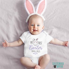 My First Easter personalised baby bodysuit, Custom name 2025 little bunny romper