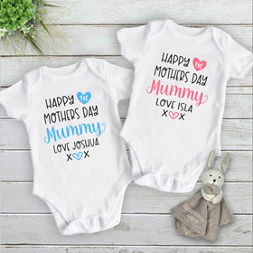Happy First Mothers Day Mummy baby bodysuit. A custom personalised gift for Mum with love xo