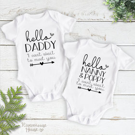 Hello I can't wait to meet you personalised baby pregnancy announcement, custom newborn reveal onesie