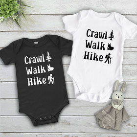 Crawl Walk Hike baby bodysuit, Aussie bush walking kids onesie