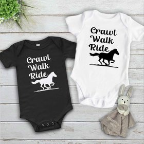 Crawl Walk Ride horse baby bodysuit, Australian brumby kids onesie, custom horse lovers gift