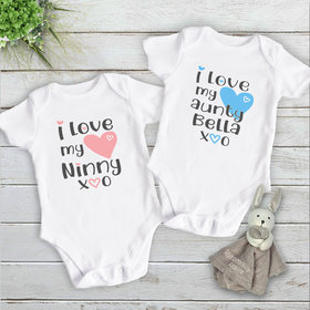 Baby Love Personalised Bodysuit, I Heart My Family Custom Name Design