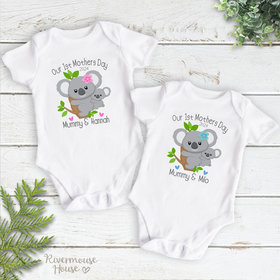 Our First Mothers Day Baby Koala Bodysuit, Personalised Gift for Mum & Bubs