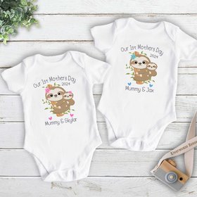 First Mothers Day Sloth Personalised Baby Bodysuit, Mummy & Baby Gift 2024