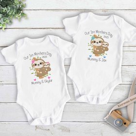 First Mothers Day Sloth Personalised Baby Bodysuit, Mummy & Baby Gift