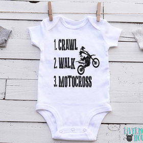 Crawl Walk Motocross Baby Onesie, Super Mini Dirt Bike Motorcycle Romper 