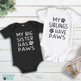 My siblings have paws baby bodysuit personalised to suit your pet family