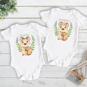 Baby Quokka personalised bodysuit, custom design native Australian wildlife onesie, cute animal lovers gift 