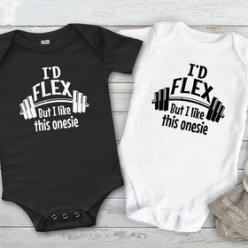 Funny Gym Baby Bodysuit, I'd Flex But I Like This Onesie Work Out Romper
