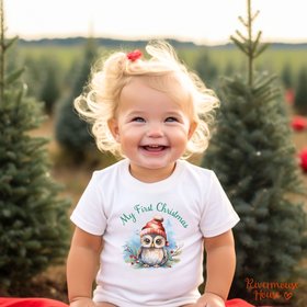 First Christmas Owl Custom Personalised Baby Bodysuit 2024