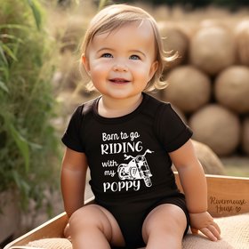 Born to go riding motorcycle baby bodysuit, custom personalised to suit