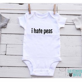 I Hate Peas funny baby bodysuit, Australian sizes from newborn to toddler infant onesie