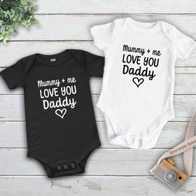 Mummy + me love you Daddy baby bodysuit, First Fathers day gift for Dad, Australian sizes newborn to toddler custom kids romper