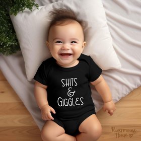 Shits & Giggles Baby Bodysuit, Funny One piece Newborn T shirt, Custom Baby Shower Gift, Rivermouse Rompers Australia