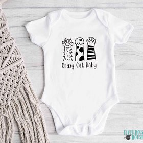 Crazy Cat Baby bodysuit, funny feline pet paws romper, Custom kitty lovers gift