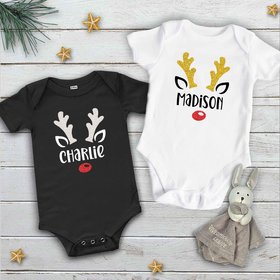 Personalised Christmas baby rudolf reindeer romper first Xmas gift