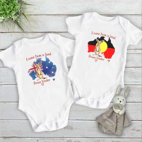 Australia baby bodysuit, I come from a land down under little kangaroo romper, Available in Aussie & First Nations designs
