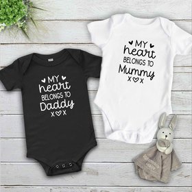 My heart belongs to Mummy, Daddy baby bodysuit, Personalised valentines day gift