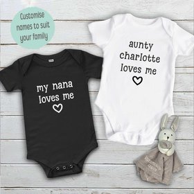 Personalised baby love bodysuit, My aunty, uncle, grandparents love me, Customise name to suit your family