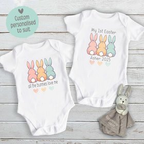 All the bunnies love me personalised baby bodysuit, My 1st Easter bunny butt outfit, Choose from 4 cute designs